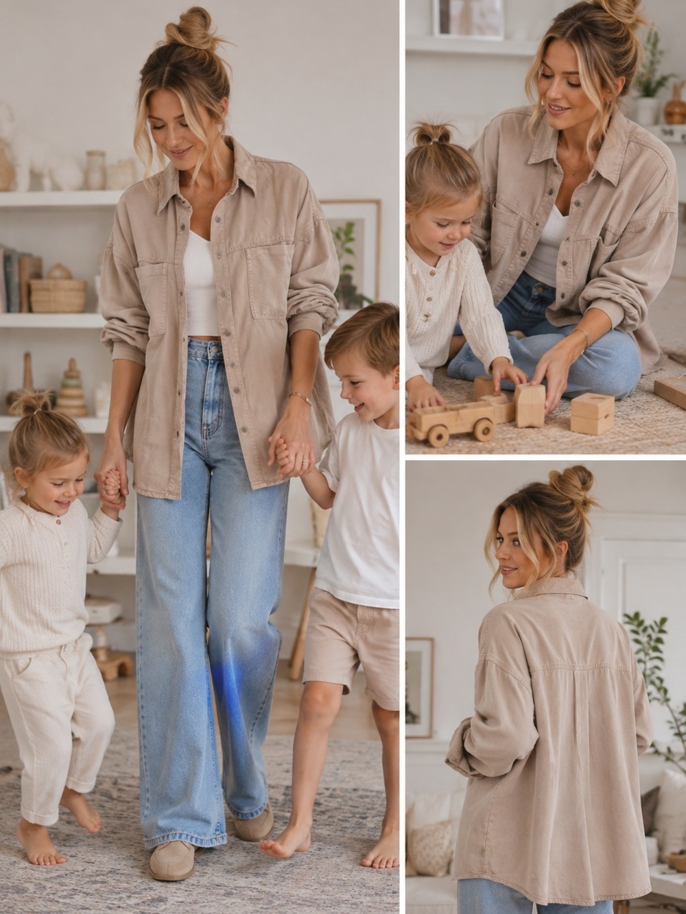 Women’s Beige Button-Down Shirt Jacket - Casual Overshirt